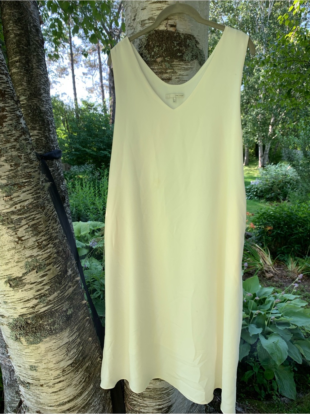 OAK + FORT Pale Yellow V-Neck Midi Slip Dress